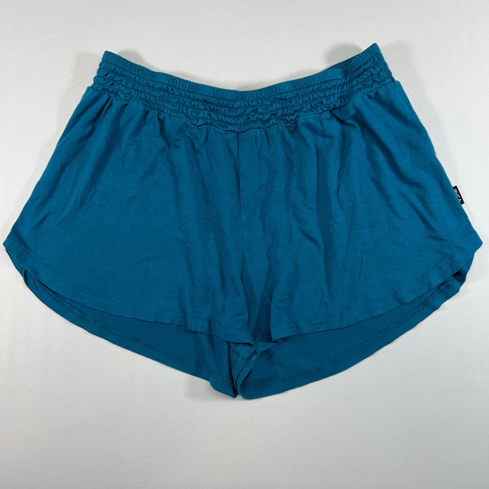 RVCA Womens Teal Blue Smocked Waist Dolphin Hem Lounge Shorts Size Small